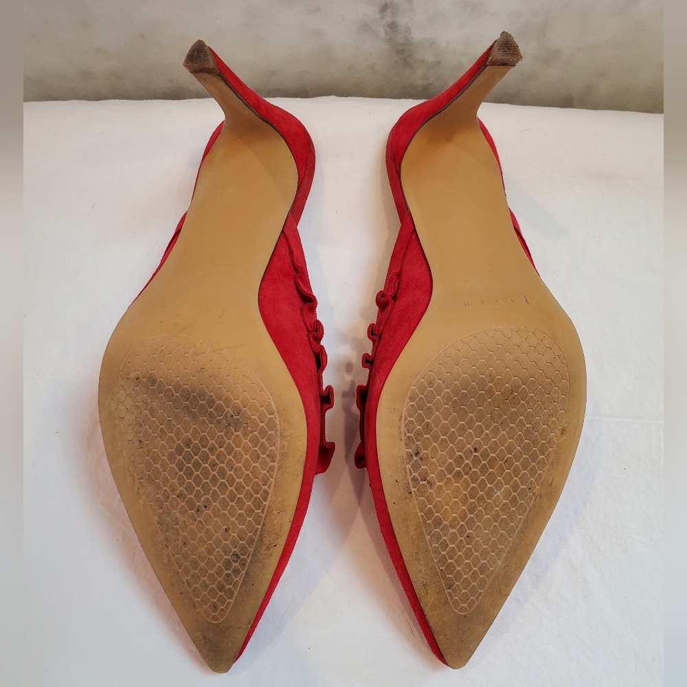 Leith red suede mule with ruffle - Picture 7 of 11